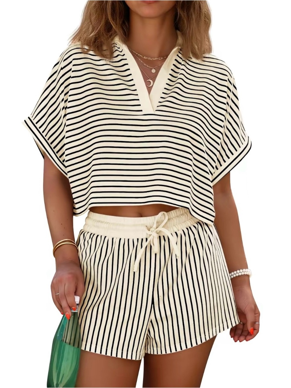 Cicy Bell Womens Striped 2 Piece Short Sets New Small Shirt Shorts